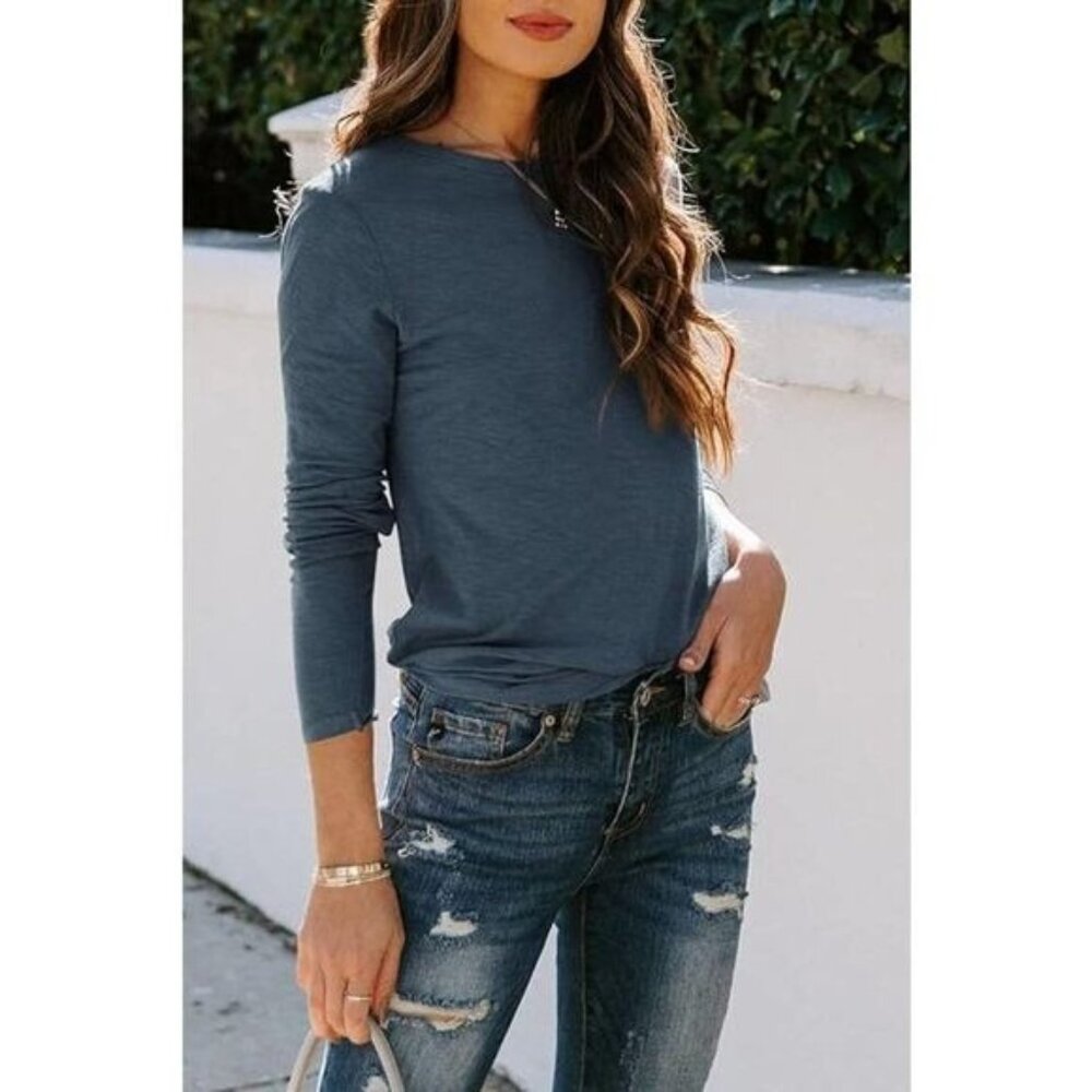 AUTOMET Womens Long Sleeve Round‎ Neck Shirts Basic Tee Large